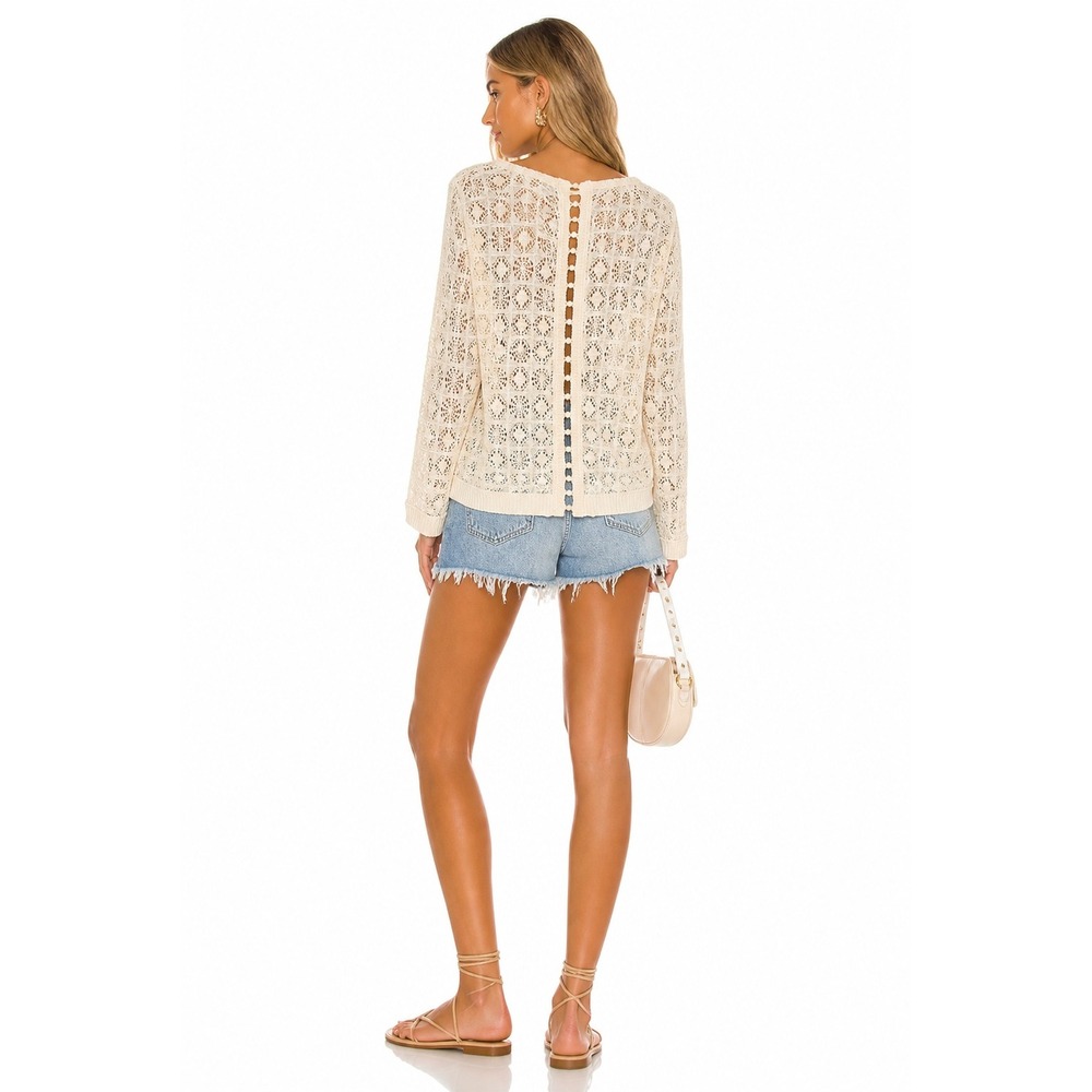 Isabel Marant Sweater Womens 1 Cream Crochet Open Back Bobble Button Knit Top